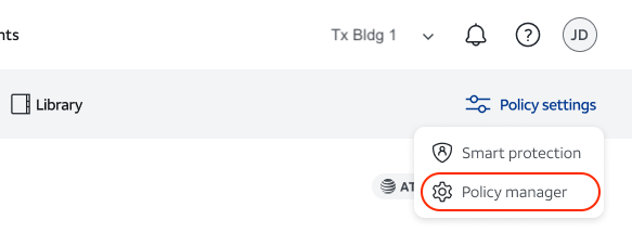 Location of policy manager under the policy settings tab